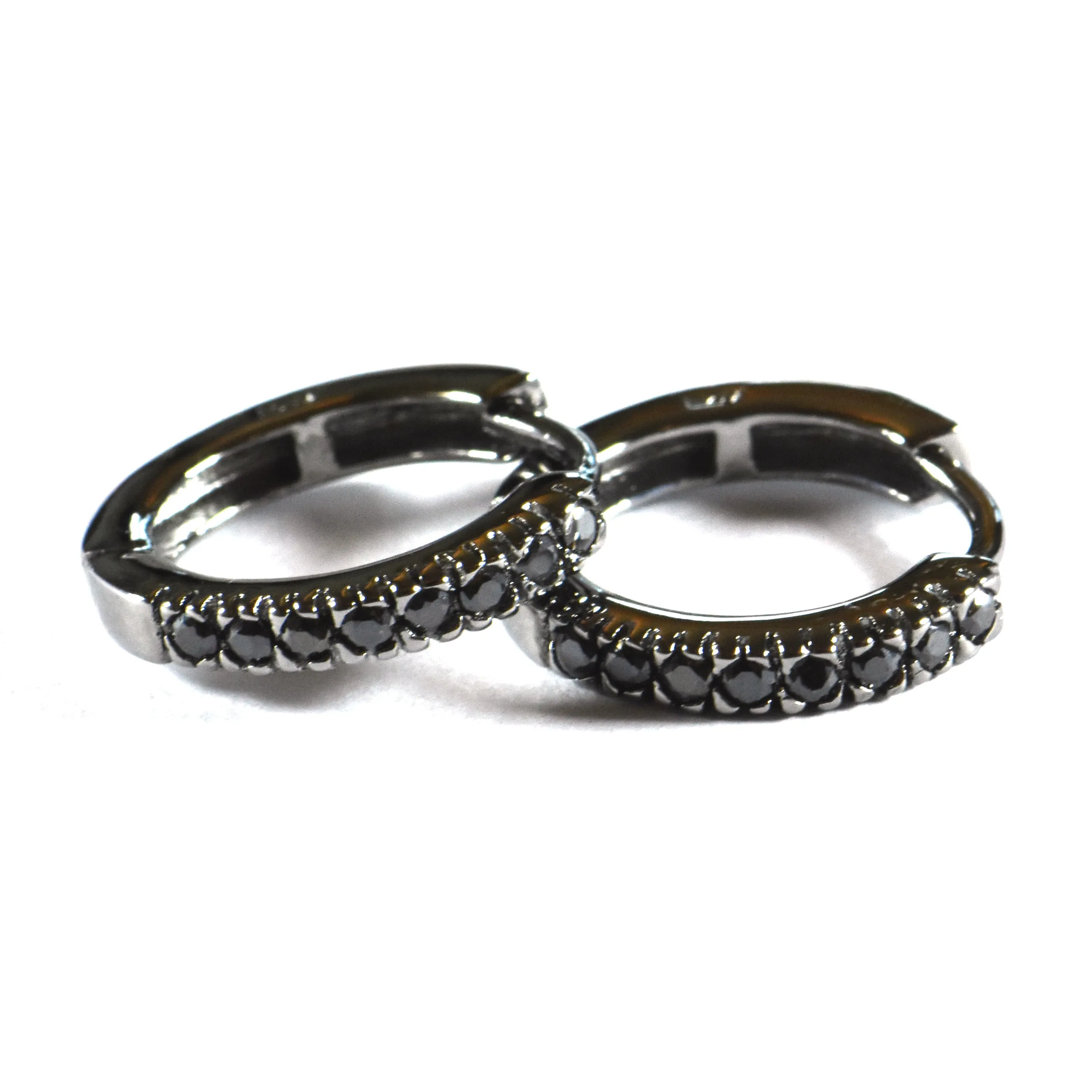 15mm Circle silver earring with prong setting black CZ & black rhodium plating