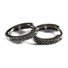 15mm Circle silver earring with prong setting black CZ & black rhodium plating