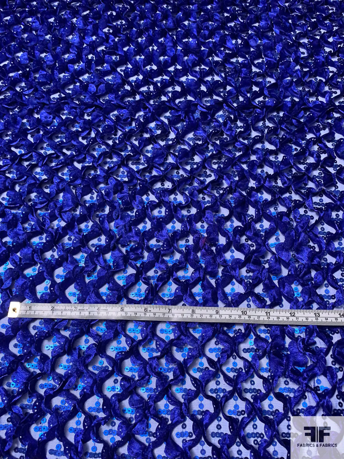 3D Ruffle Work and Sequins on Tulle - Royal Blue