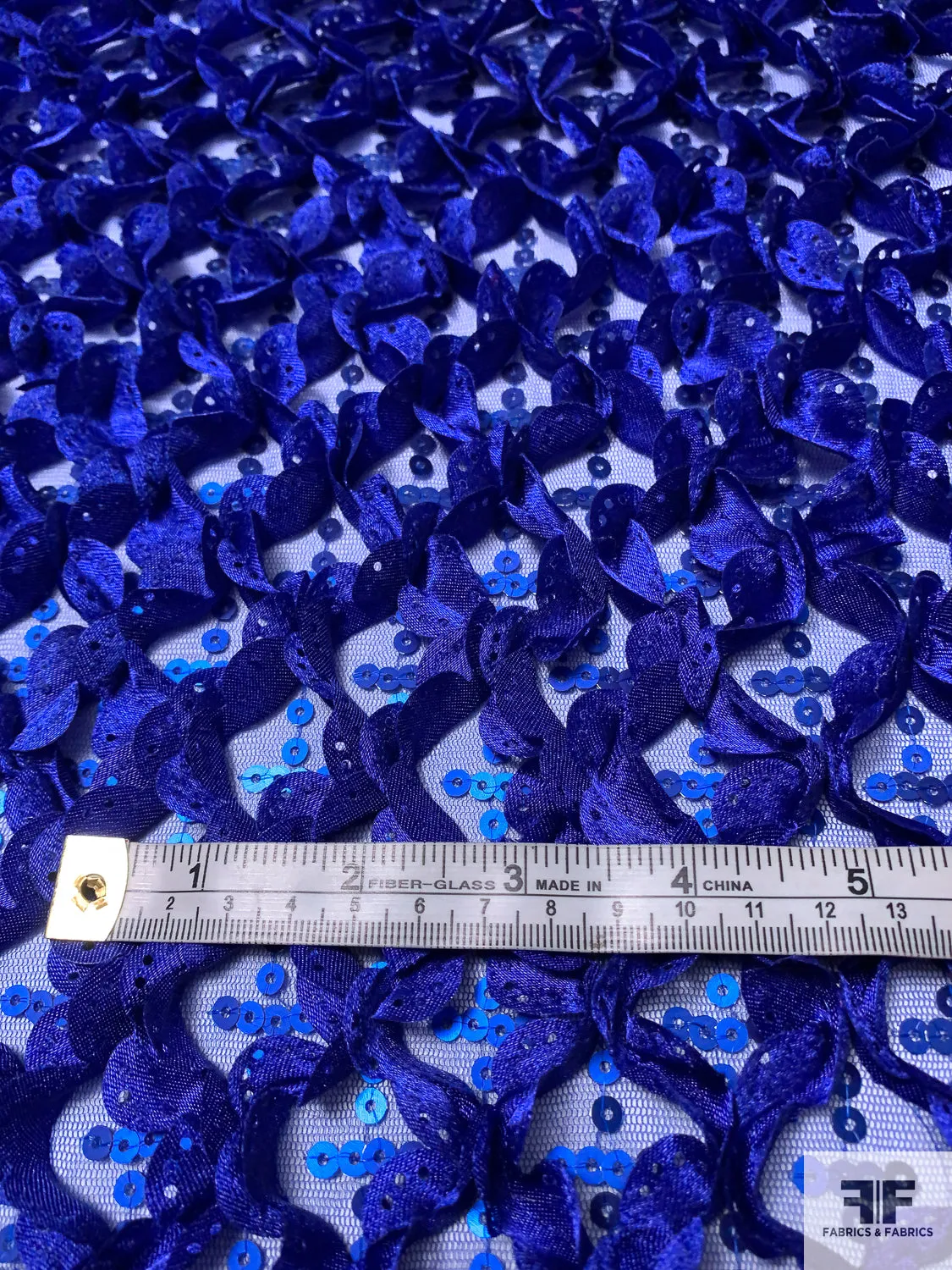 3D Ruffle Work and Sequins on Tulle - Royal Blue