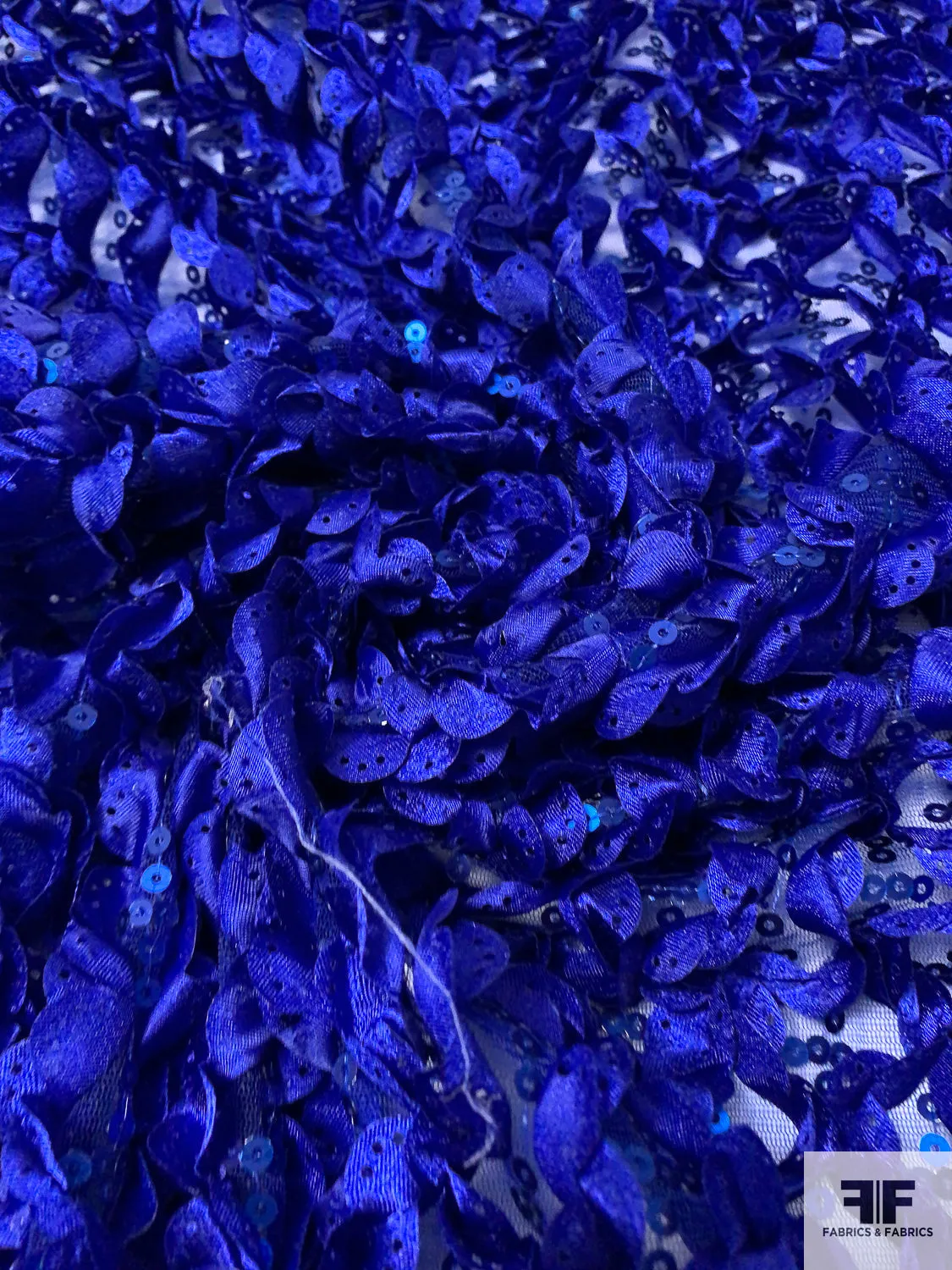 3D Ruffle Work and Sequins on Tulle - Royal Blue