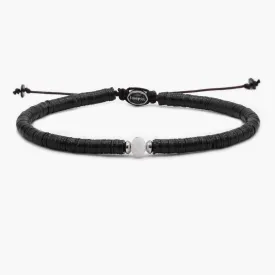 5mm Vinyl Bracelet With Moonstone Charm (Black)