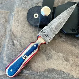 6” Bonnie & Clyde - Red, White & Blue Wood - Damascus - Horizontal & Vertical Carry - BC04