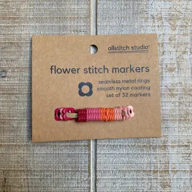 Allstitch Studio Small Flower Stitch Markers (6mm) - Warm Tones - 32 Seamless Flower Rings