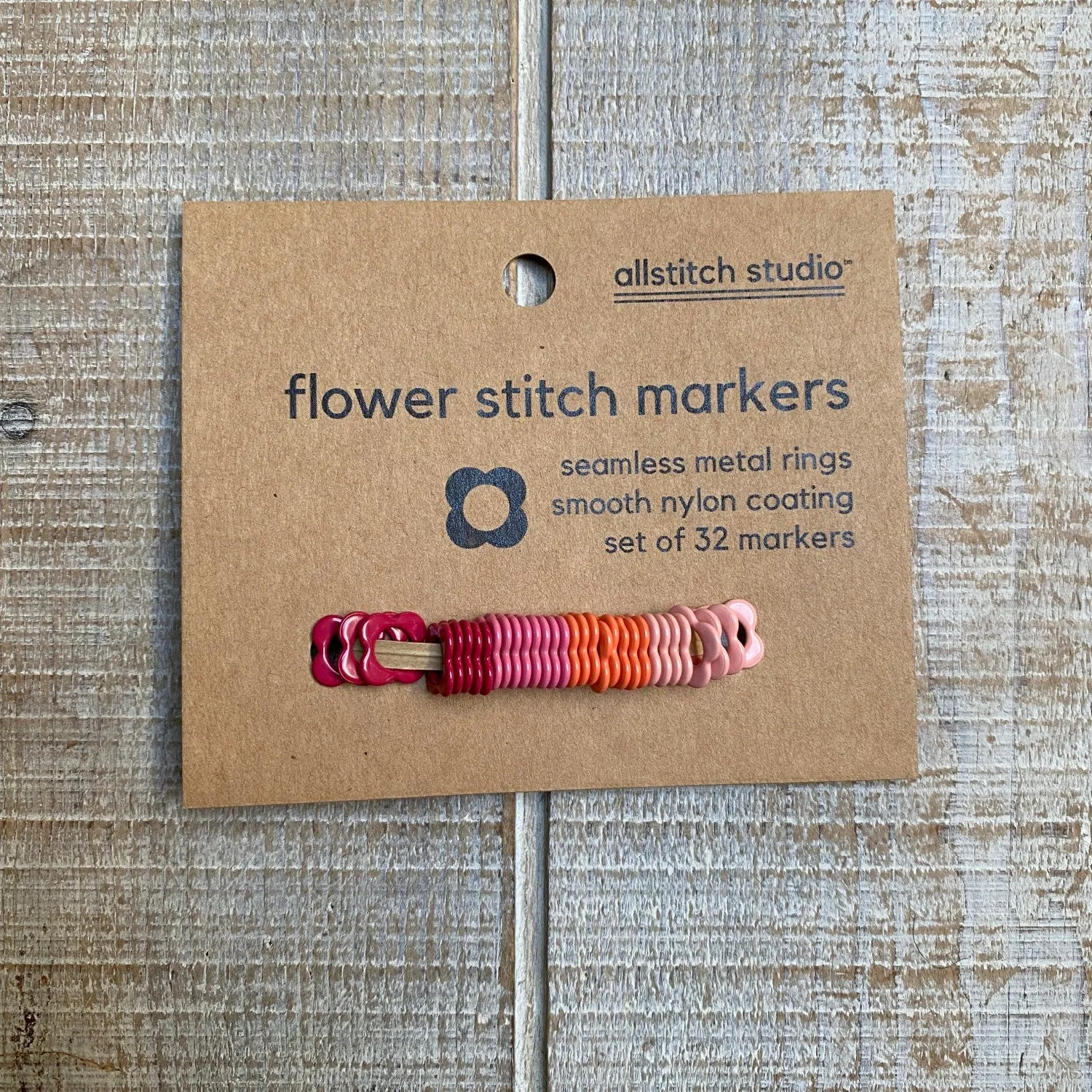 Allstitch Studio Small Flower Stitch Markers (6mm) - Warm Tones - 32 Seamless Flower Rings