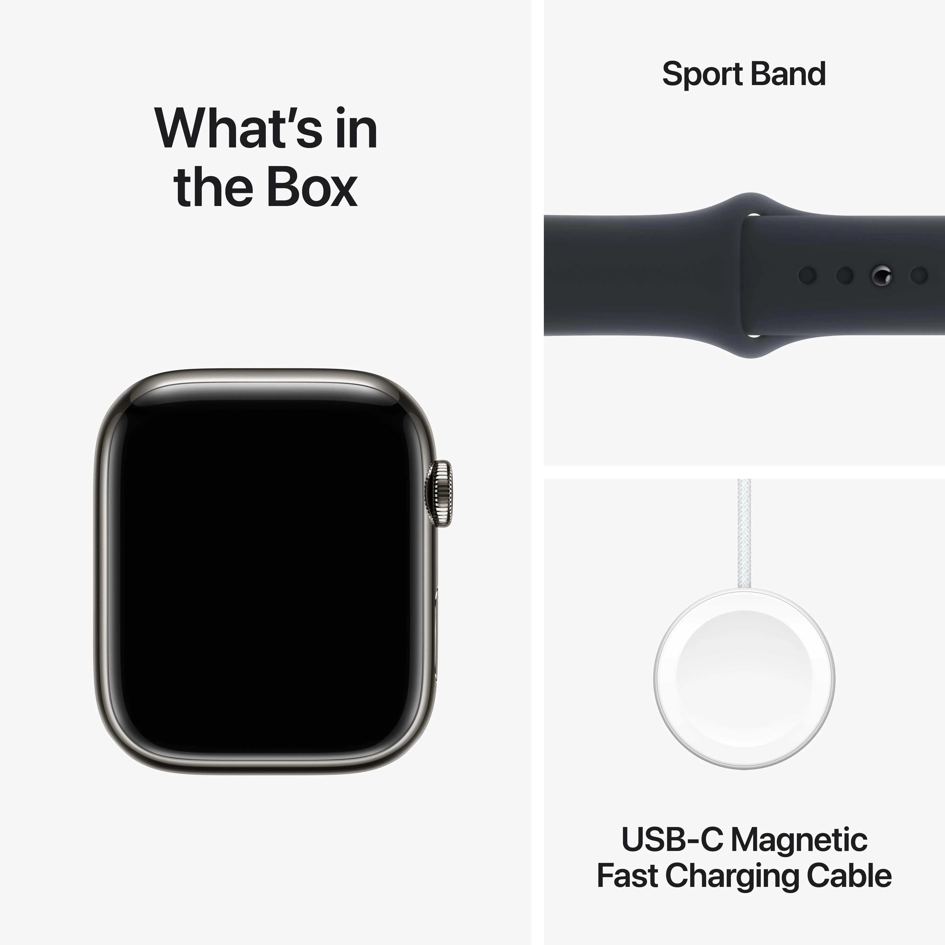 Apple Watch Series 9 GPS   Cellular 45mm Graphite Stainless Steel Case with Midnight Sport Band - S/M
