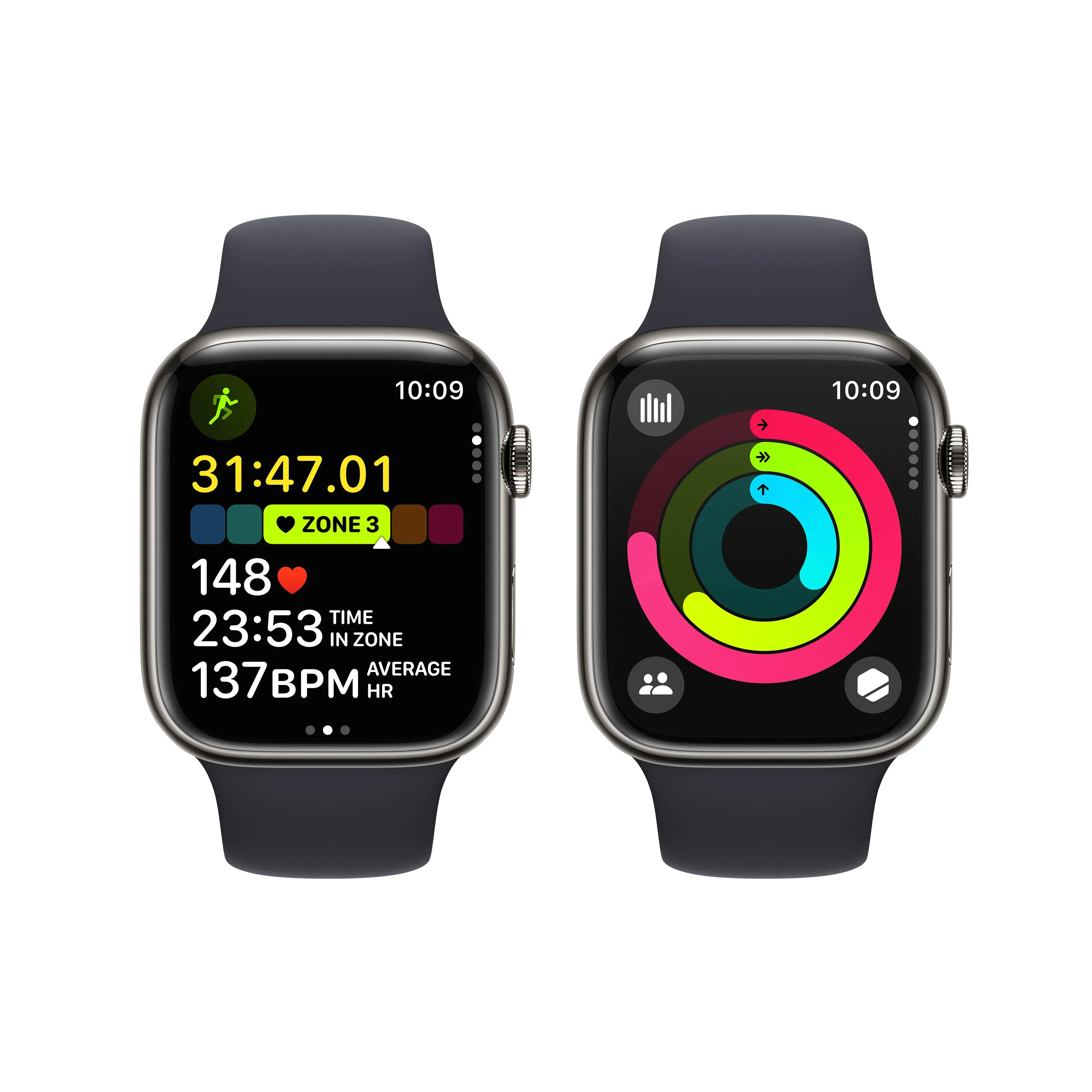 Apple Watch Series 9 GPS   Cellular 45mm Graphite Stainless Steel Case with Midnight Sport Band - S/M