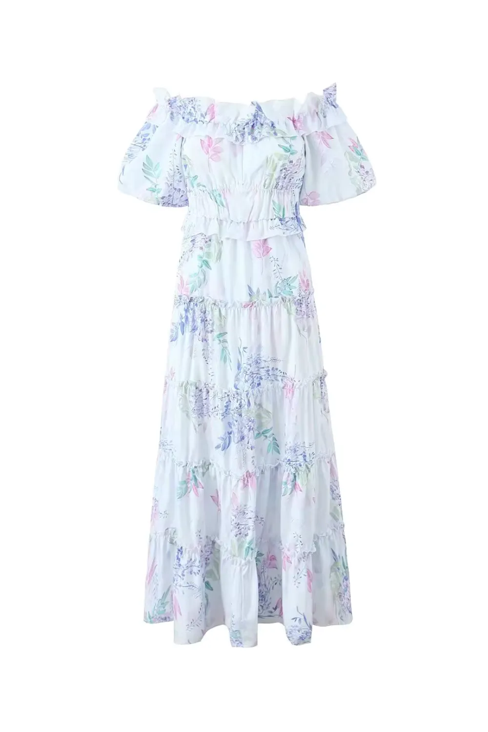 'Bianca' Off-shoulder Ruffled Floral Tiered Dress
