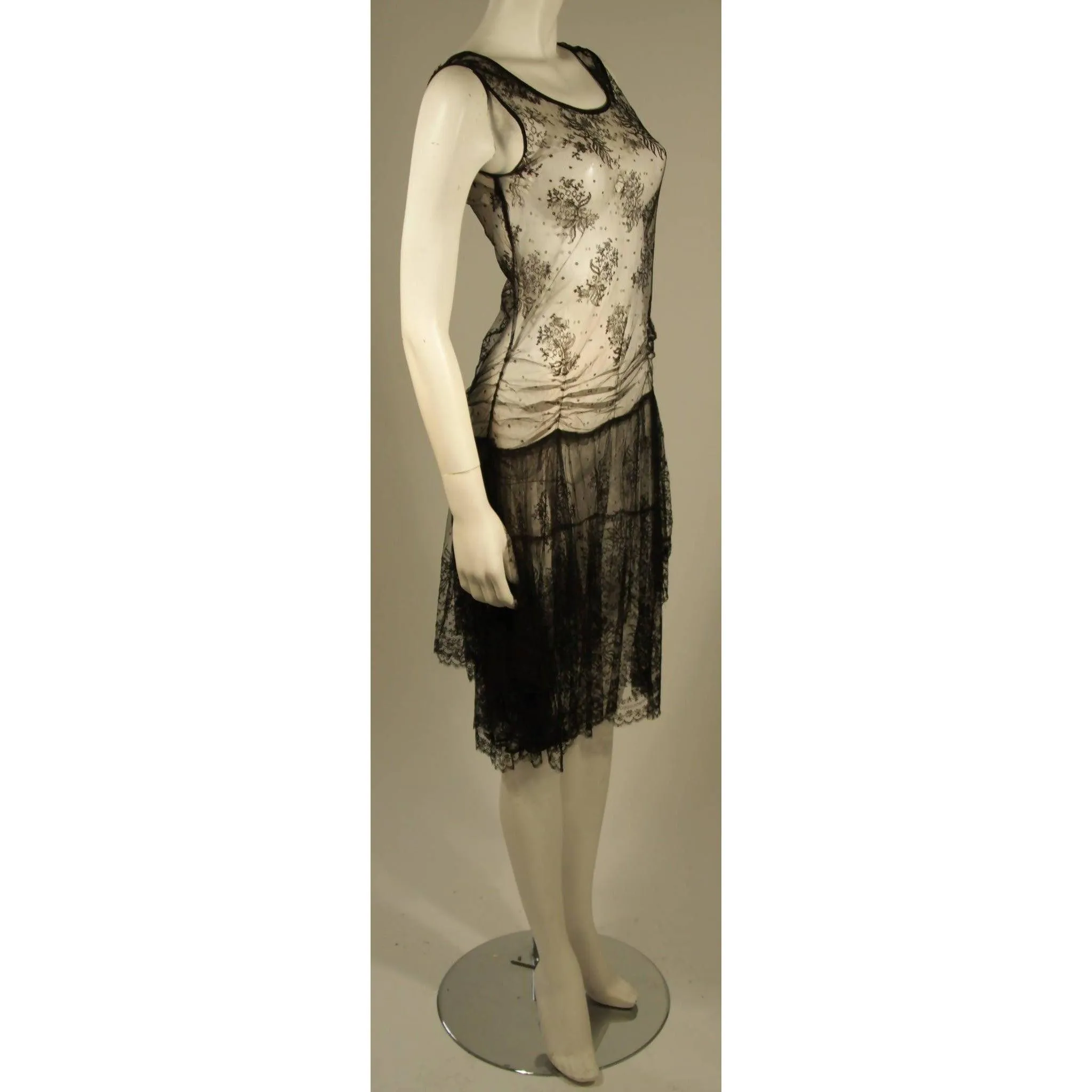 Black Drop Waist French Lace Dress | Size S/M