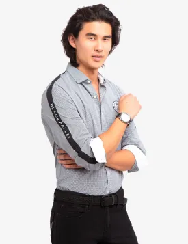 BLACK MALLET MINI CHECK SIDE STRIPE SHIRT