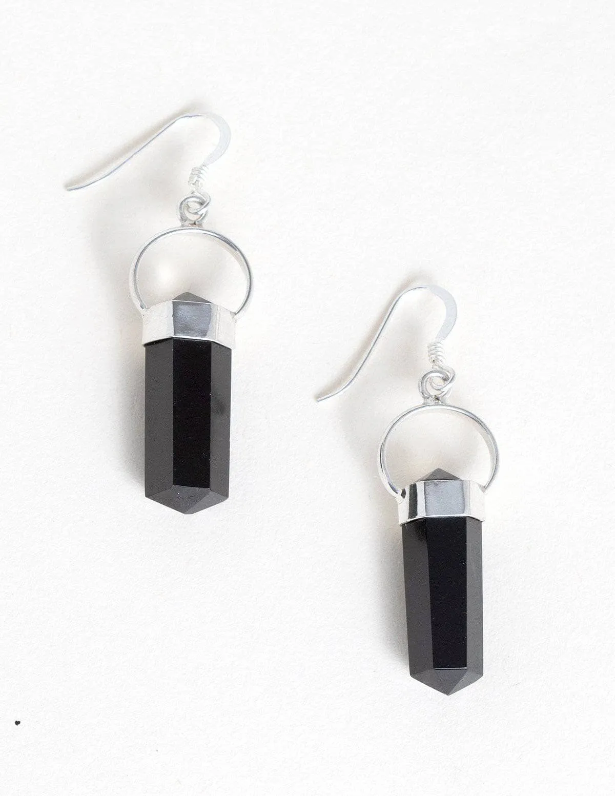 Black Tourmaline Double Terminated Earrings
