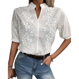 Blouses Embroidery Casual Shirt Sleeve Medium Long