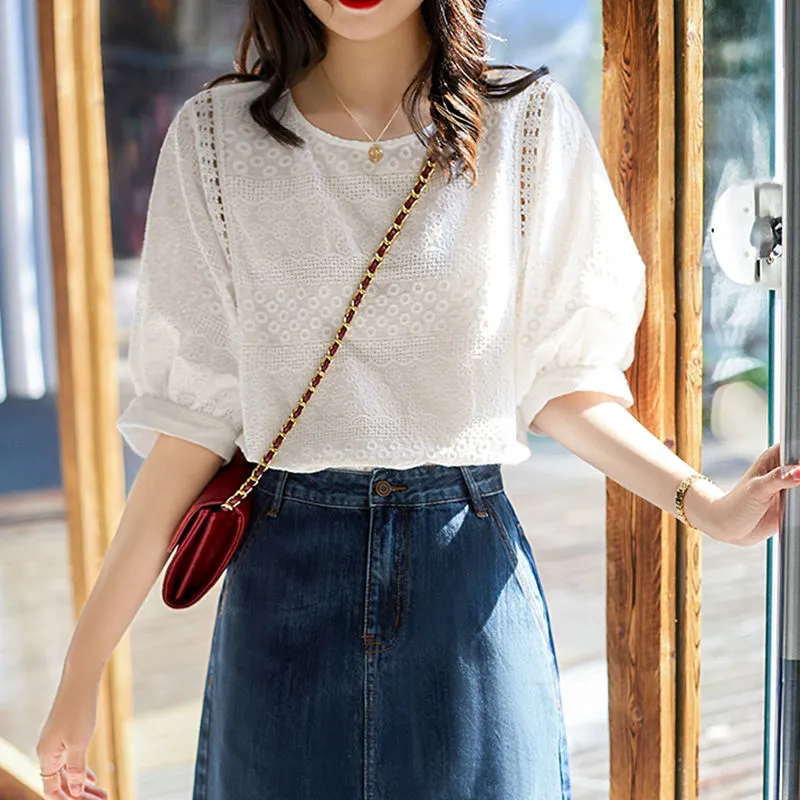 Blouses Embroidery Casual Shirt Sleeve Medium Long