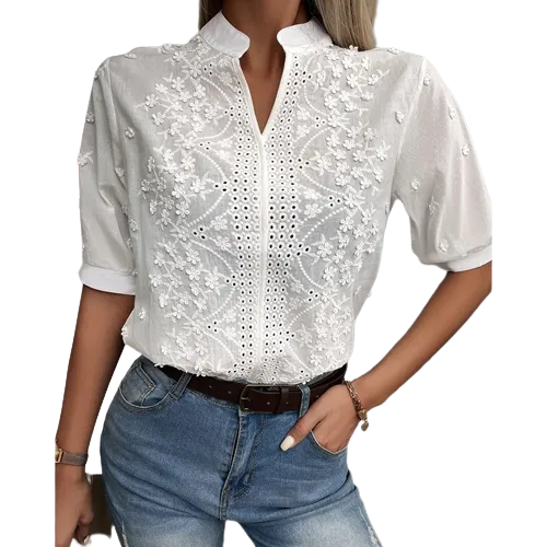 Blouses Embroidery Casual Shirt Sleeve Medium Long