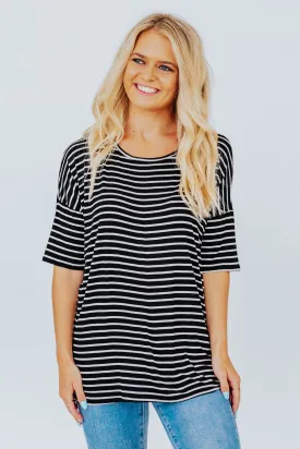 Born To Rock It Striped Short Sleeve Top in Black