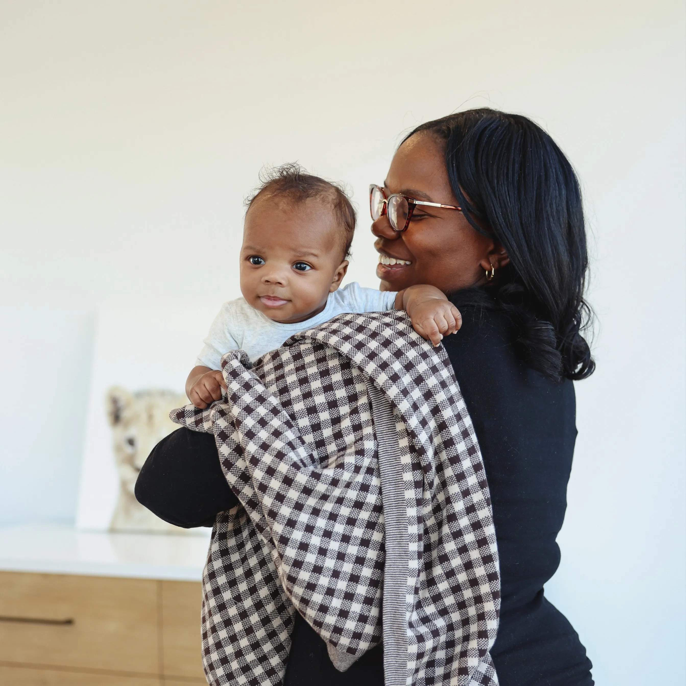 Checkered Knit Baby Blanket by Bleu La La