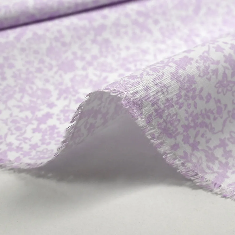 Coton imprimé fin fleurs Mirabelle violet fond blanc
