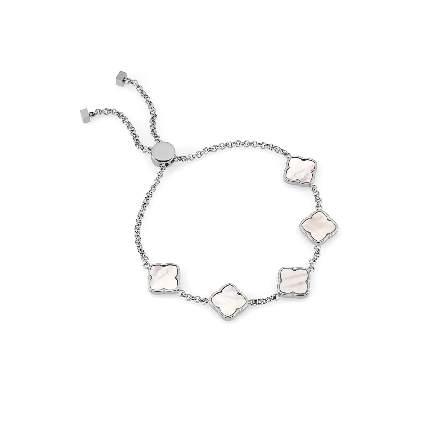 Crystal Heart Bangle & Multi Pearl Clover Bracelet Bundle (Silver)