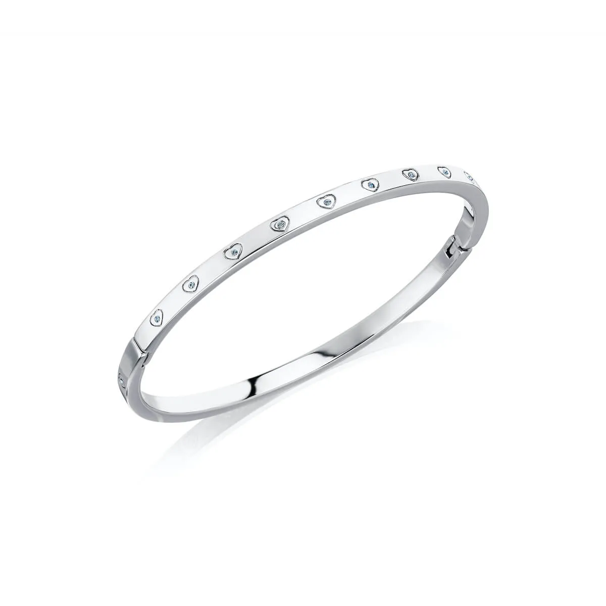 Crystal Heart Bangle & Multi Pearl Clover Bracelet Bundle (Silver)