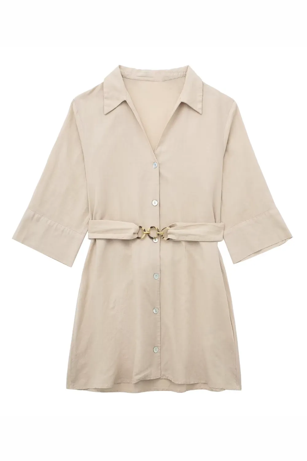 'Daisy' Collared V-Neck Belted Short Dress