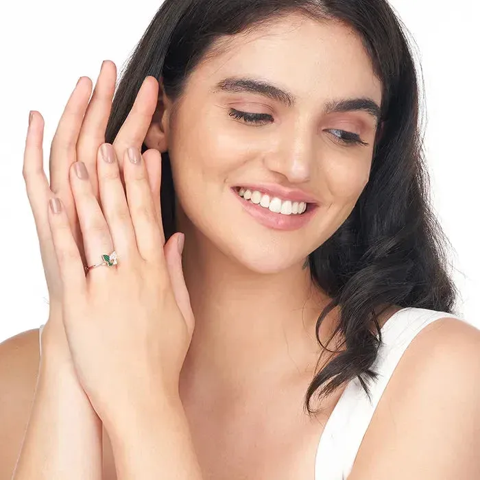 Emerald Winged Rose Gold Butterfly Ring