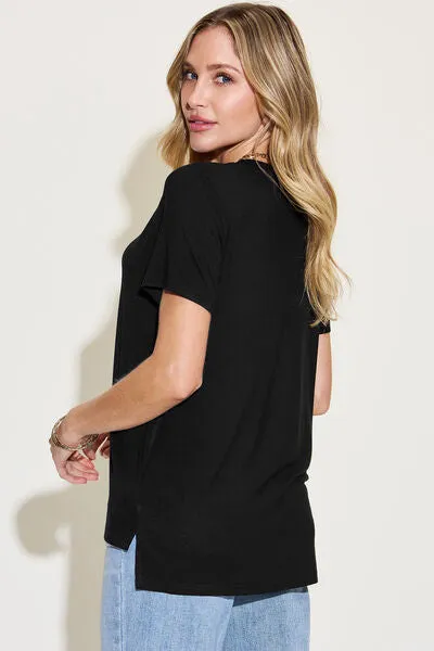 Explore More Collection - Basic Bae Full Size V-Neck High-Low T-Shirt