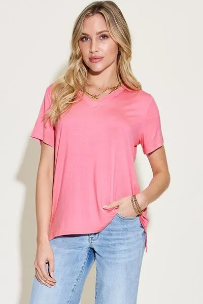 Explore More Collection - Basic Bae Full Size V-Neck High-Low T-Shirt