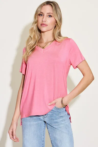 Explore More Collection - Basic Bae Full Size V-Neck High-Low T-Shirt
