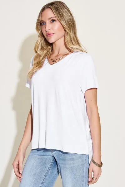 Explore More Collection - Basic Bae Full Size V-Neck High-Low T-Shirt