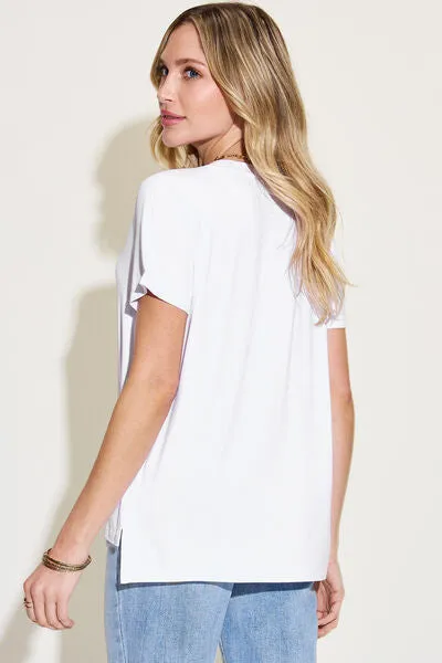 Explore More Collection - Basic Bae Full Size V-Neck High-Low T-Shirt