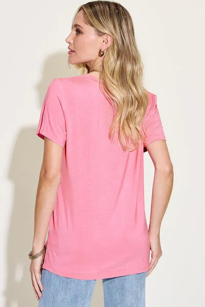 Explore More Collection - Basic Bae Full Size V-Neck High-Low T-Shirt