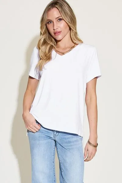 Explore More Collection - Basic Bae Full Size V-Neck High-Low T-Shirt
