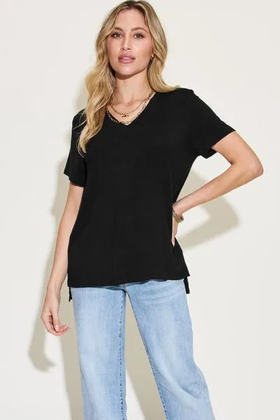 Explore More Collection - Basic Bae Full Size V-Neck High-Low T-Shirt