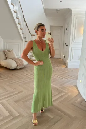 GREEN FINE KNIT MIDAXI DRESS