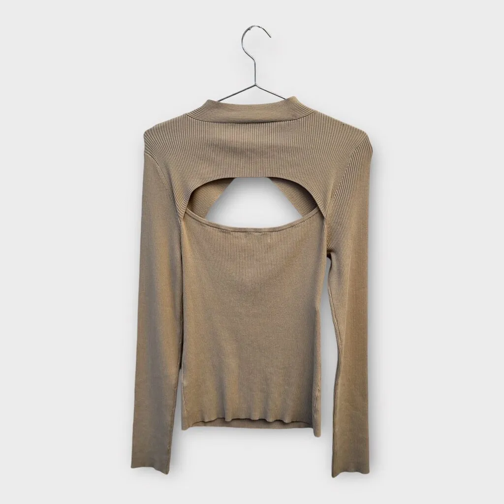 Henne Beige Ribbed Cutout Long Sleeve