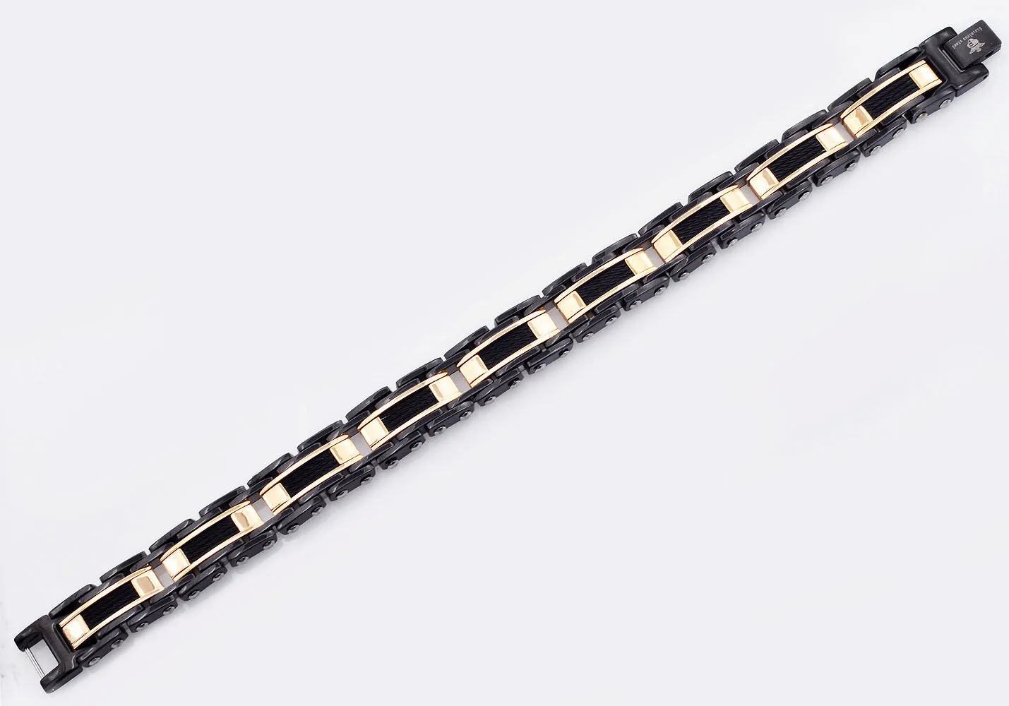Mens Black And Rose Stainless Steel Bracelet With Black Plated Cables