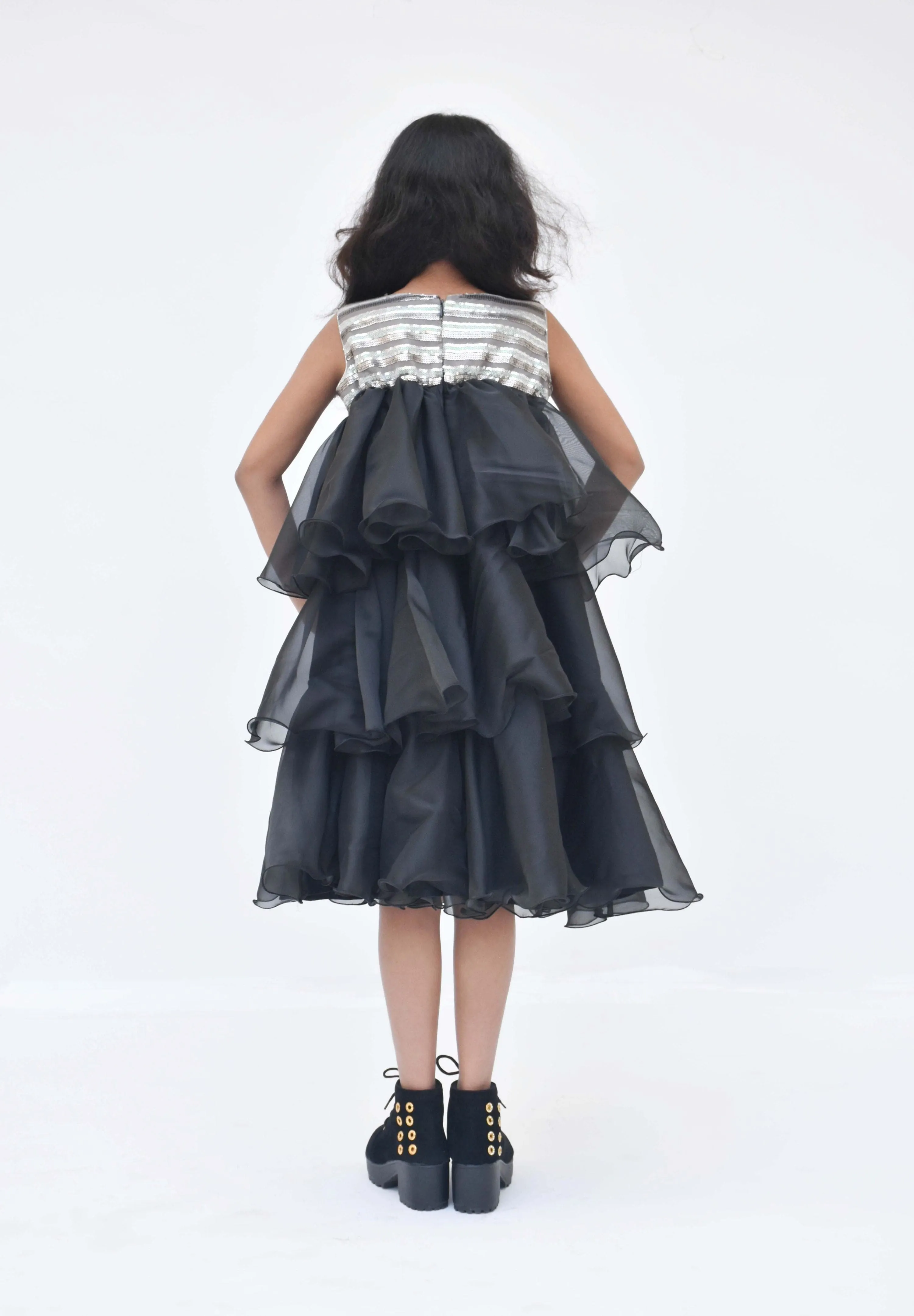 Pre Order: Black Organza Frill Dress