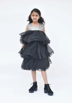 Pre Order: Black Organza Frill Dress