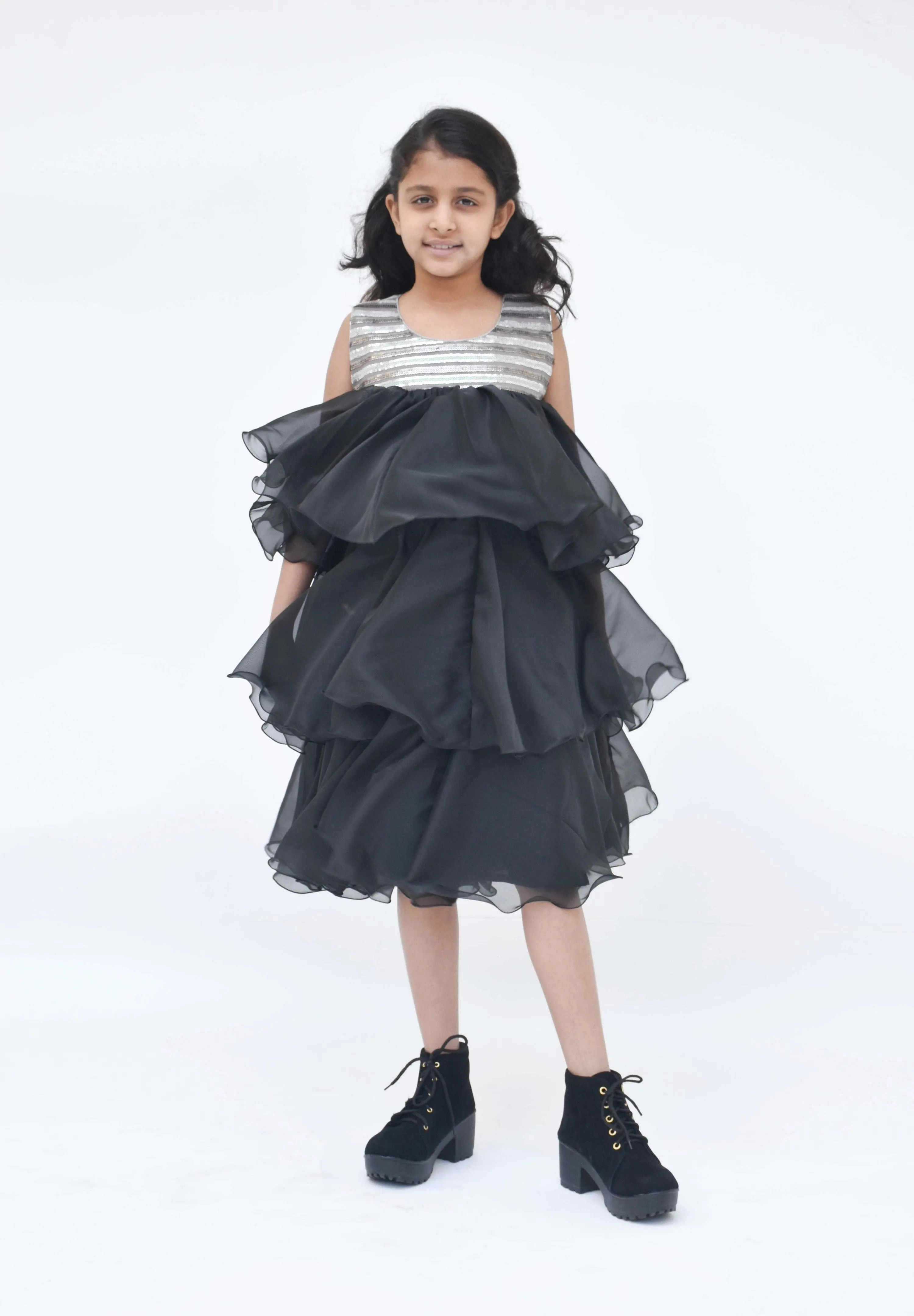 Pre Order: Black Organza Frill Dress