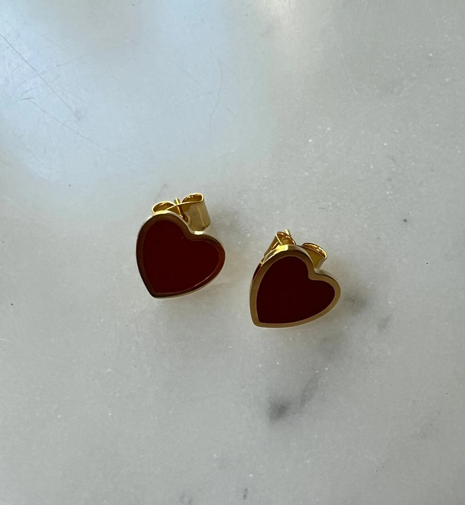 Red Enamel heart earrings