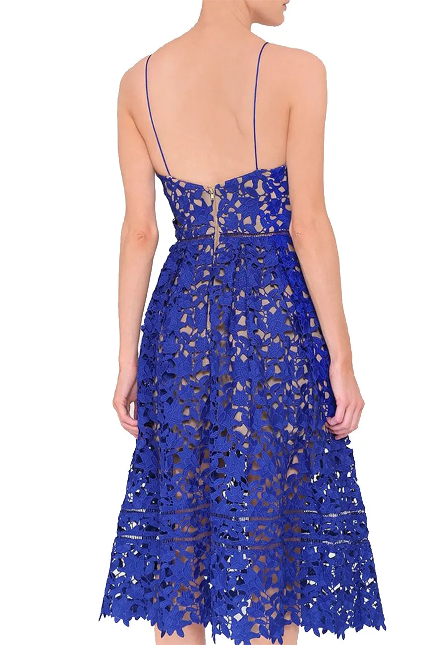 Royal Blue Azalea Floral Lace Midi Dress