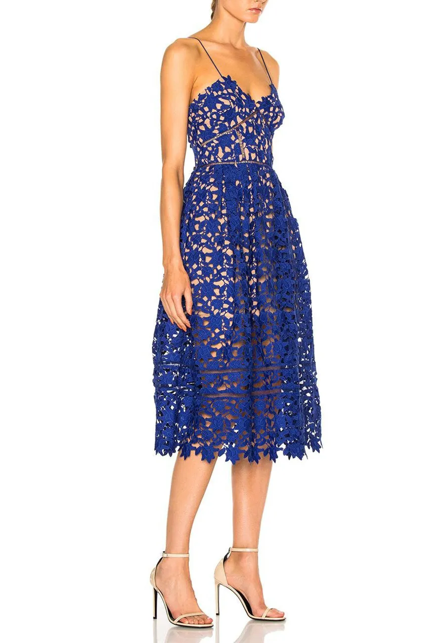 Royal Blue Azalea Floral Lace Midi Dress