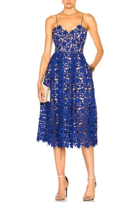 Royal Blue Azalea Floral Lace Midi Dress