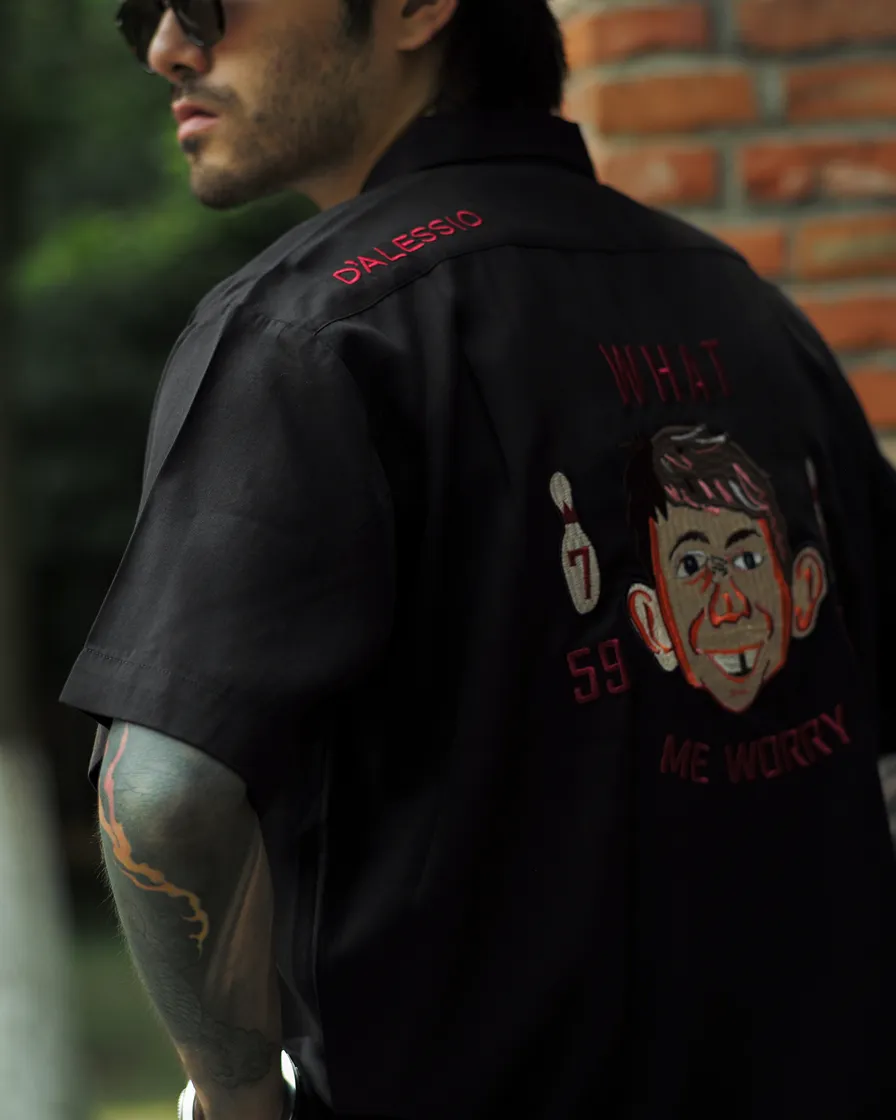 'What, Me worry' Bowling Shirt-Black