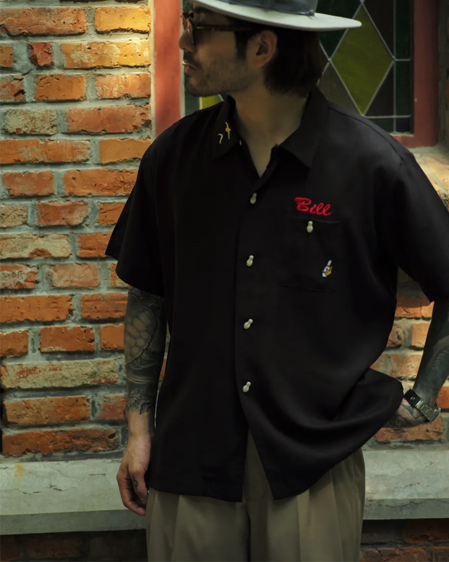 'What, Me worry' Bowling Shirt-Black