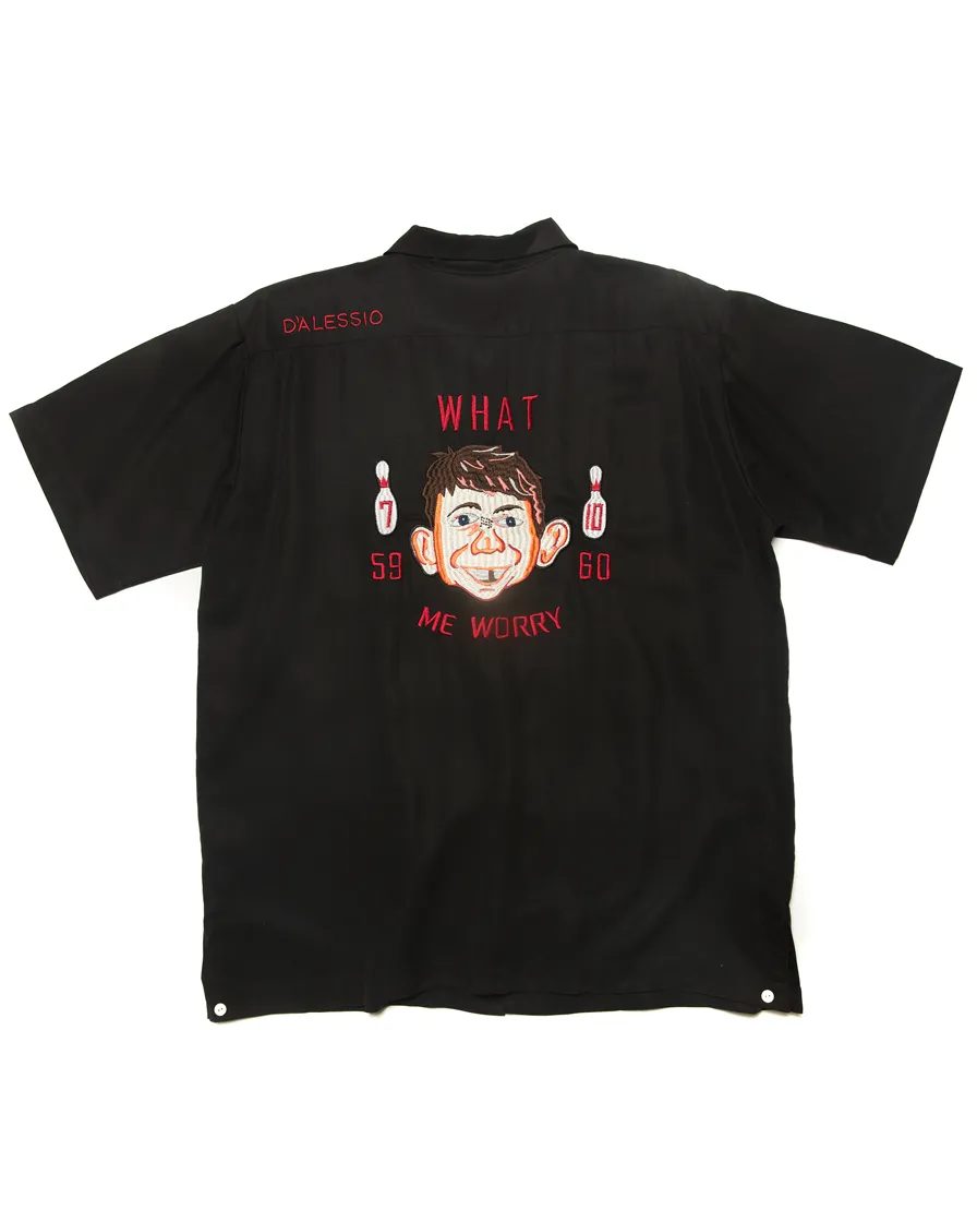 'What, Me worry' Bowling Shirt-Black