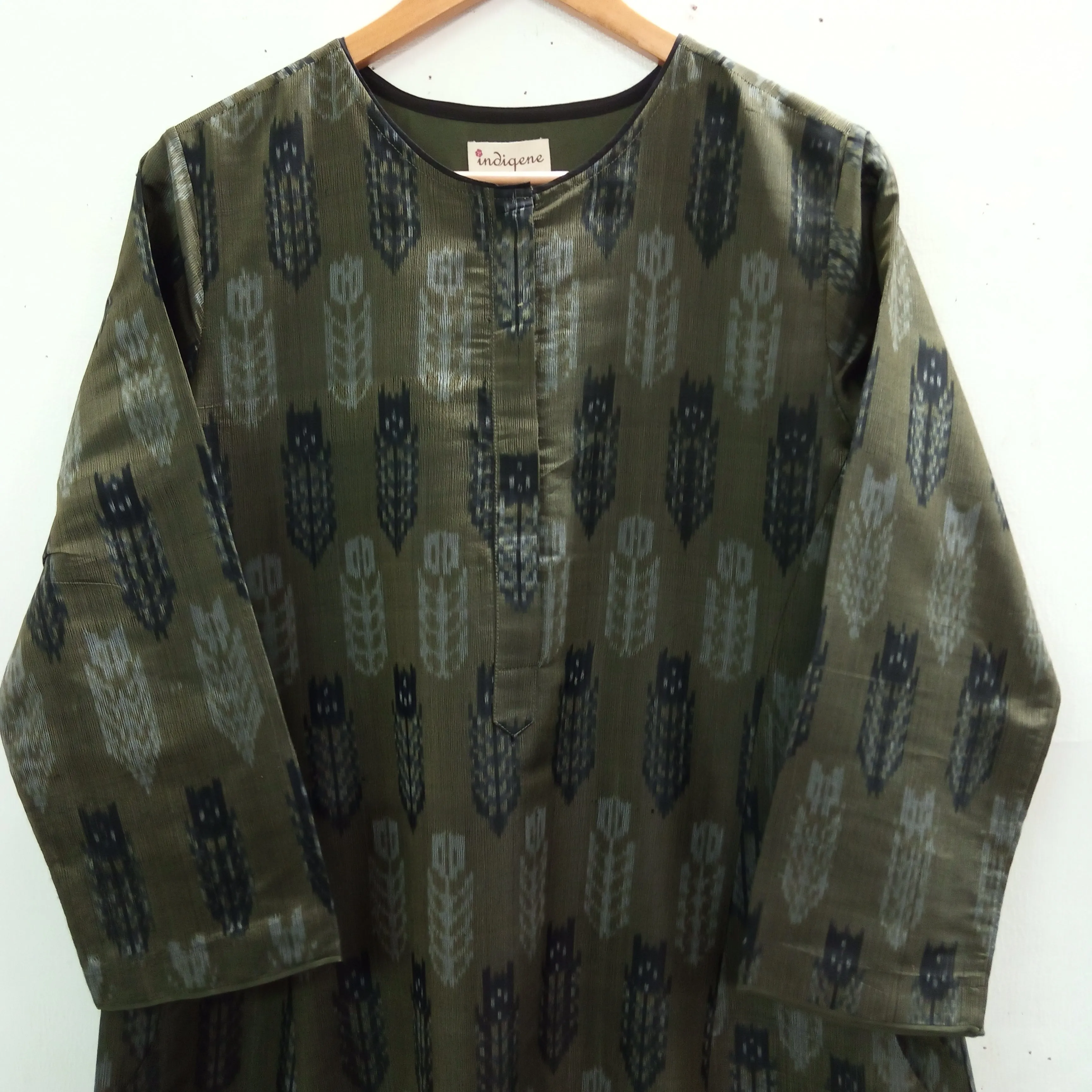 Yasmin Tulip Placket Silk Ikat Kurta