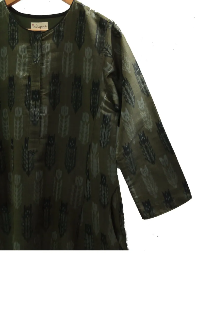 Yasmin Tulip Placket Silk Ikat Kurta
